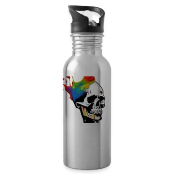 Totenkopf Kunst - Bunt - Trinkflasche mit integriertem Trinkhalm - Lightsilver - Rechts
