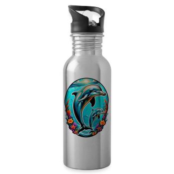 Dolphin & Ocean - Water bottle with straw - silver - Right