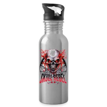 Crâne Crâne Squelette Moto Biker Gang - Gourde avec paille intégrée - argent clair - Droite