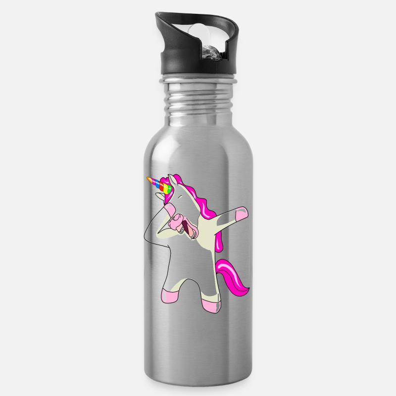 Einhorn Dab Dabbing Unicorn - Trinkflasche mit integriertem Trinkhalm - Lightsilver