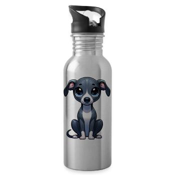 Digitale Illustration des niedlichen Whippets - Trinkflasche mit integriertem Trinkhalm - Lightsilver - Rechts