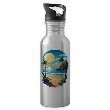 plage vacances soleil mer - Gourde avec paille intégrée - argent clair - Droite