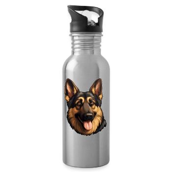 German Shepherd Head - Water bottle with straw - silver - Right