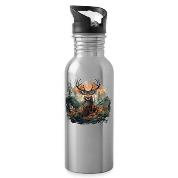 Deer design - for hunting, traditional costumes & folk festivals - Water bottle with straw - silver - Right
