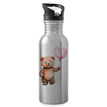 Heart Balloon Teddy - Water bottle with straw - silver - Right