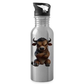 Stier grimmig 1 - Trinkflasche mit integriertem Trinkhalm - Lightsilver - Rechts