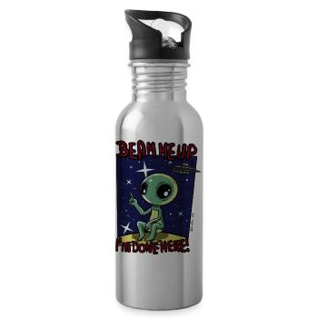Alien | Beam me up | außerirdisch gut - Trinkflasche mit integriertem Trinkhalm - Lightsilver - Rechts