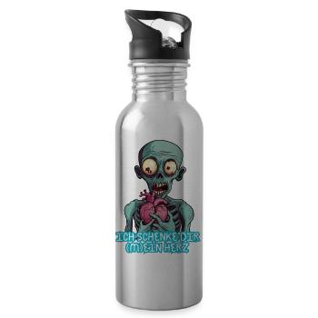 Ich schenke dir mein Herz - Zombie Liebe Partner - Trinkflasche mit integriertem Trinkhalm - Lightsilver - Rechts