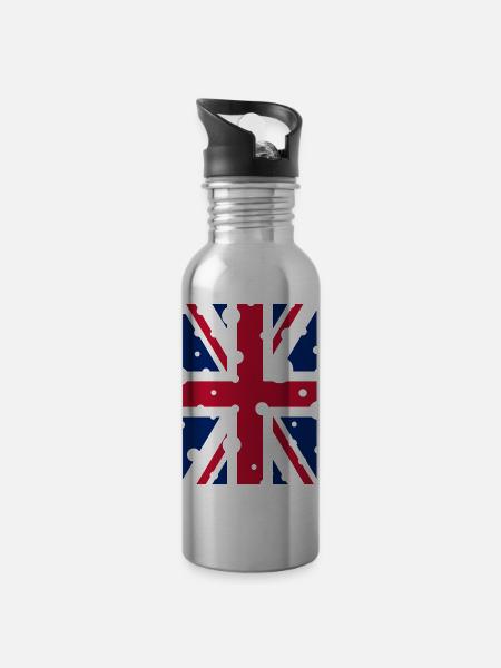English Flag - Water bottle with straw - silver