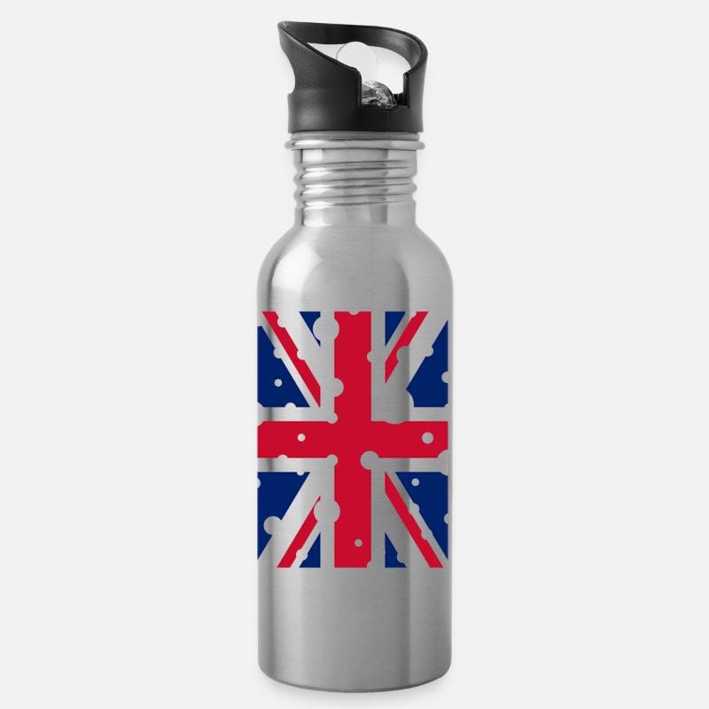 Englische Flagge - Trinkflasche mit integriertem Trinkhalm - Lightsilver