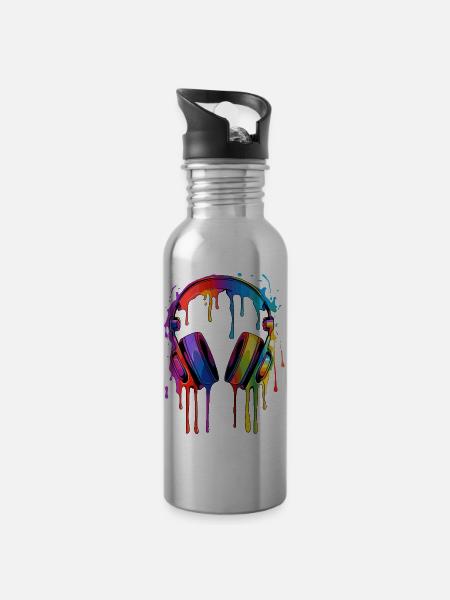 Musik - Trinkflasche mit integriertem Trinkhalm - Lightsilver