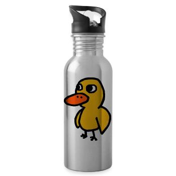 Cartoon Duck - Water bottle with straw - silver - Right