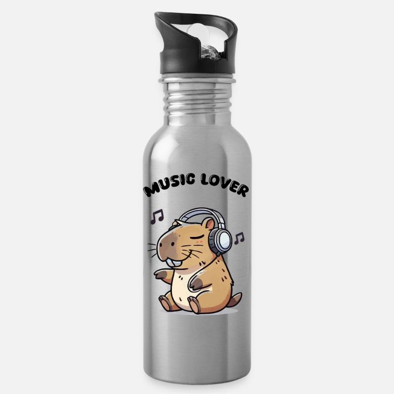 capybara musik - Trinkflasche mit integriertem Trinkhalm - Lightsilver