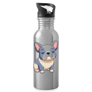 Blue and beige French bulldog sleeping - Water bottle with straw - silver - Right