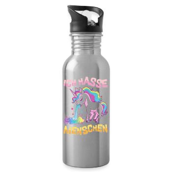 Ich Hasse Menschen Einhorn Kotzt Regenbogen Lustig - Trinkflasche mit integriertem Trinkhalm - Lightsilver - Rechts