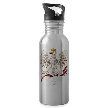 Pologne Polska aigle drapeau drapeau épique cadeau - Gourde avec paille intégrée - argent clair - Droite