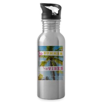 Été Plage Mer Palmiers Vacances Ambiance estivale - Gourde avec paille intégrée - argent clair - Droite