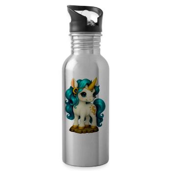 Magisches Baby Einhorn mit Goldschmuck Unicorn - Trinkflasche mit integriertem Trinkhalm - Lightsilver - Rechts