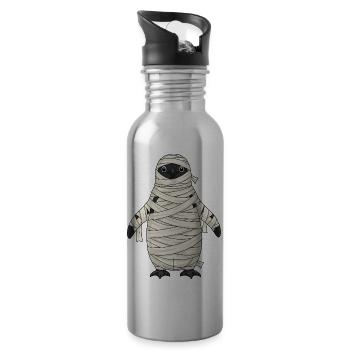 Funny Penguin Halloween Monster Mummy Cartoon - Water bottle with straw - silver - Right