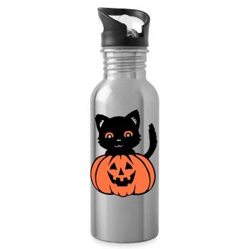 Halloween Chat Noir Citrouille Automne Effrayant Effrayant - Gourde avec paille intégrée - argent clair - Droite