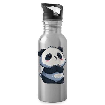 Panda mignon innocent, adorable pour les amoureux - Gourde avec paille intégrée - argent clair - Droite
