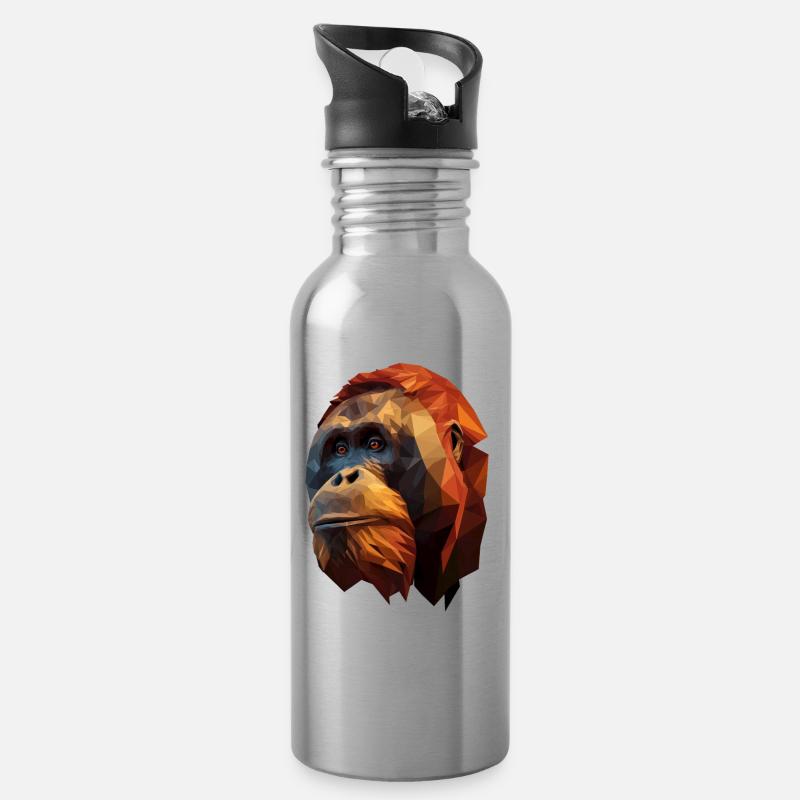 Orange Polygon Orangutan Portrait - Trinkflasche mit integriertem Trinkhalm - Lightsilver