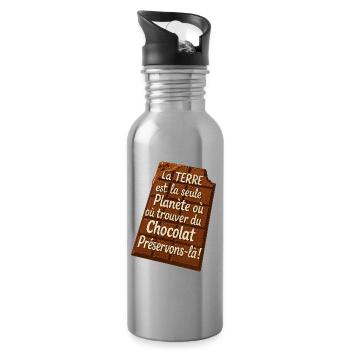 Schokoladenerde Rette es - Trinkflasche mit integriertem Trinkhalm - Lightsilver - Rechts