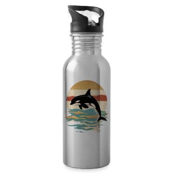 Orca Retro Sonnenuntergang Ozean - Trinkflasche mit integriertem Trinkhalm - Lightsilver - Rechts