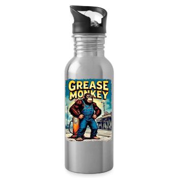 GreaseMonkey Retro Street Art - Trinkflasche mit integriertem Trinkhalm - Lightsilver - Rechts