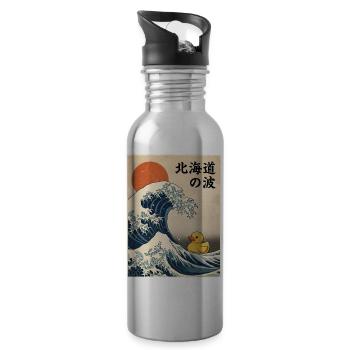 Japan Large Wave of Hokkaido Style Rubber Duck - Water bottle with straw - silver - Right