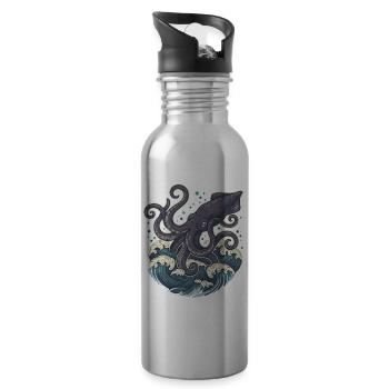 Giant Squid Kraken of the Deep - Water bottle with straw - silver - Right