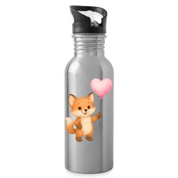 Heart Balloon Fox - Water bottle with straw - silver - Right