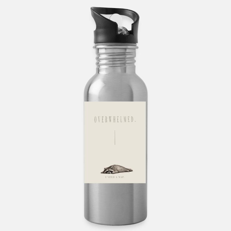 Overwhelmed Funny Raccoon - Trinkflasche mit integriertem Trinkhalm - Lightsilver
