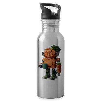 Green Carrot Robot - Water bottle with straw - silver - Right