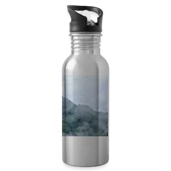 Misty Mountain Fog Landscape - Water bottle with straw - silver - Right