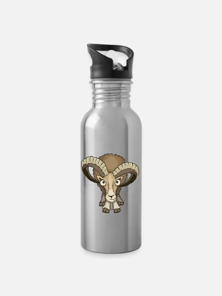 Mouflon ram Stock regard vers le bas Bélier cadeau - Gourde avec paille intégrée - argent clair