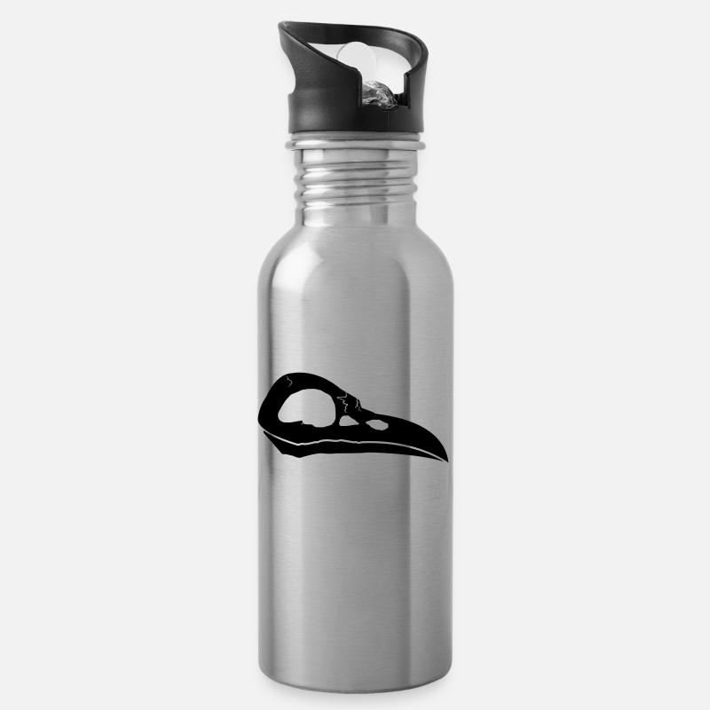 Rabenschädel | Crow Skull - Trinkflasche mit integriertem Trinkhalm - Lightsilver