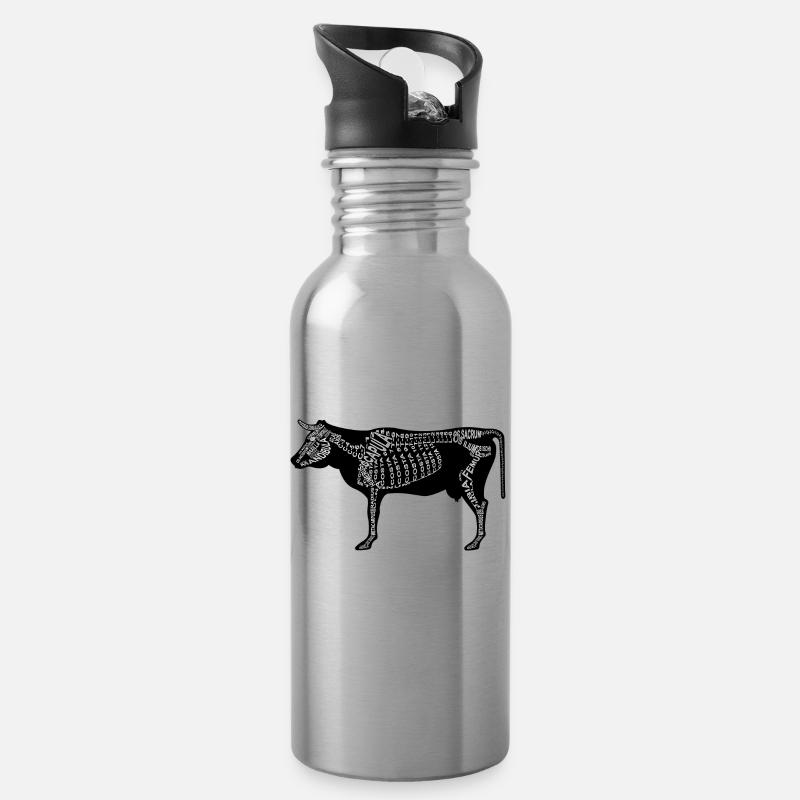 Rind-Skelett - Trinkflasche mit integriertem Trinkhalm - Lightsilver
