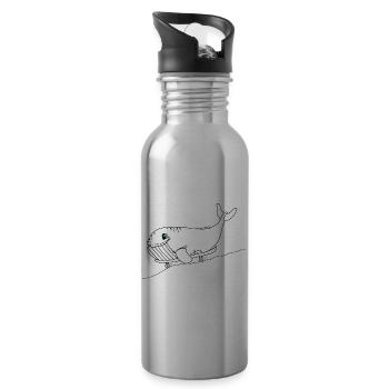 Blauwal mit Skateboard - Trinkflasche mit integriertem Trinkhalm - Lightsilver - Rechts