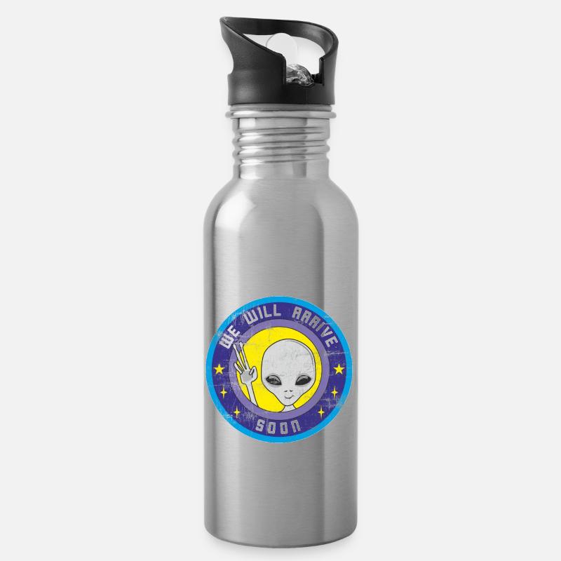 Alien wird bald mit UFO aus dem Weltraum kommen. - Trinkflasche mit integriertem Trinkhalm - Lightsilver