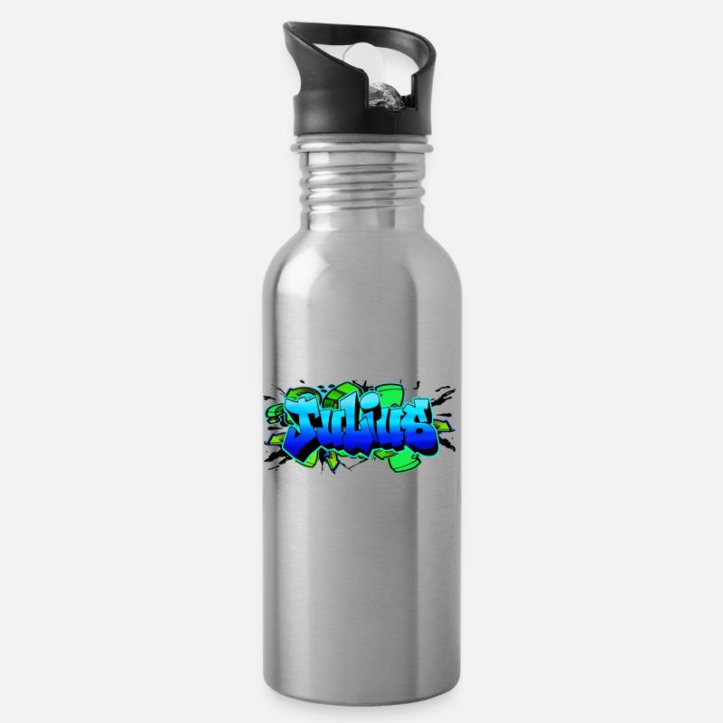 Julius Graffiti Fleche Bleu Vert - Gourde avec paille intégrée - argent clair