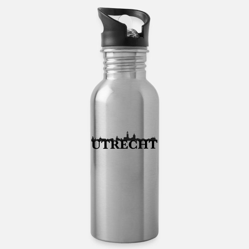 Utrecht Netherlands skyline gift idea - Water bottle with straw - silver