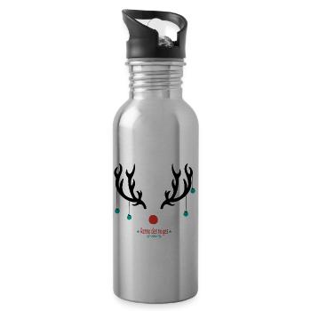 snow reindeer, santa claus, gift - Water bottle with straw - silver - Right