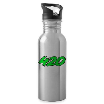 420 Cannabis Weed Ganja Marijuana - Gourde avec paille intégrée - argent clair - Droite