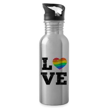 Love Pride Regenbogenherz - Trinkflasche mit integriertem Trinkhalm - Lightsilver - Rechts