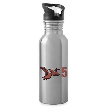 5 Jahre Geburtstagsgeschenk Dinosaurier 5 Jahre - Trinkflasche mit integriertem Trinkhalm - Lightsilver - Rechts