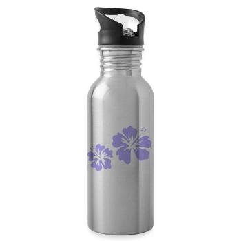 Lila Hibiskus - Trinkflasche mit integriertem Trinkhalm - Lightsilver - Rechts