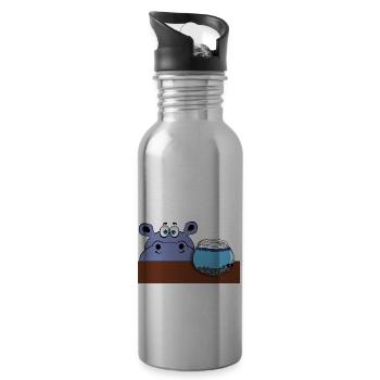 hippo hippo fish aquarium glass goldfish animal - Water bottle with straw - silver - Right