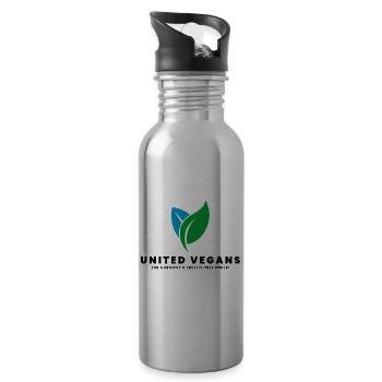 UNITED VEGANS - Marque officielle (noir) - Gourde avec paille intégrée - argent clair - Droite