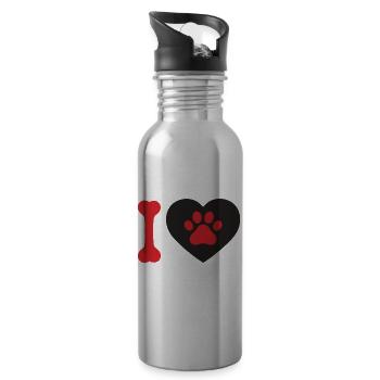 Heart with Paw and Bone Dog lover Geschenkidee - Trinkflasche mit integriertem Trinkhalm - Lightsilver - Rechts